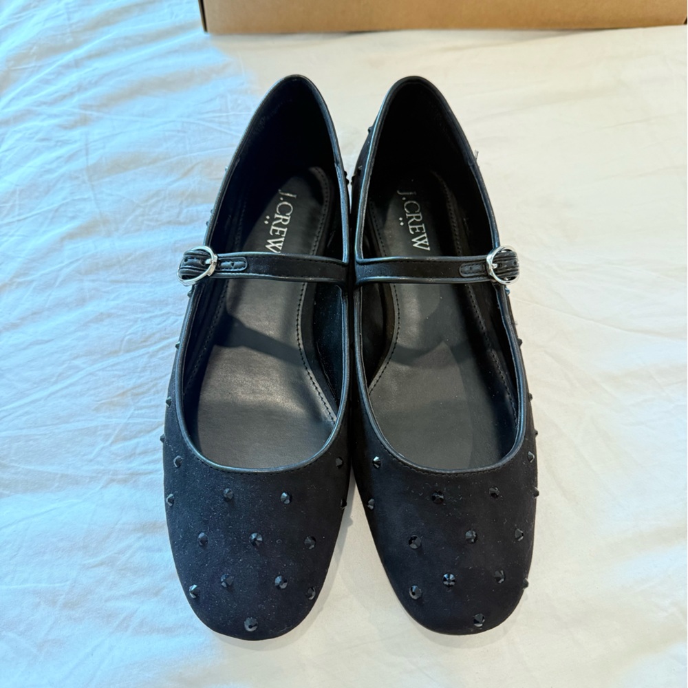J. Crew Black Rhinestone Mary Jane Flats